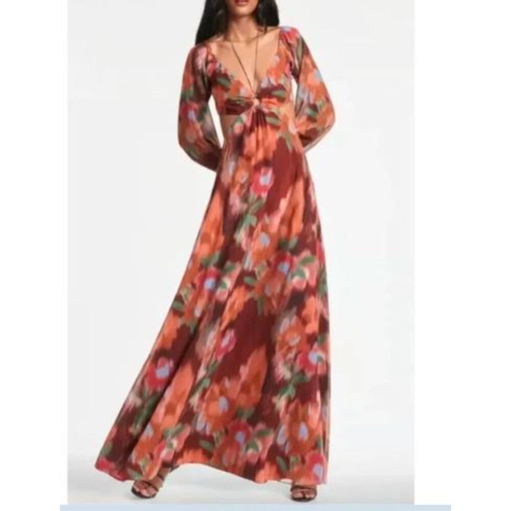 SACHIN + BABI Cassandra Bordeaux Ikat Long Sleeve Maxi Gown Dress Sz 0 NWT 498